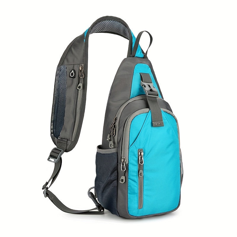 1pc Lightweight Nylon Chest Bag, Adjustable Back & Shoulder Straps, Durable Zipper Closure, Ideal for Hiking, Running, Cycling & Daily Commute - Black & Blue, Outdoor Sports Travel Sling Bag, Commute Bag | Adjustable Strap Bag | Durable Zipper Closure, Ba