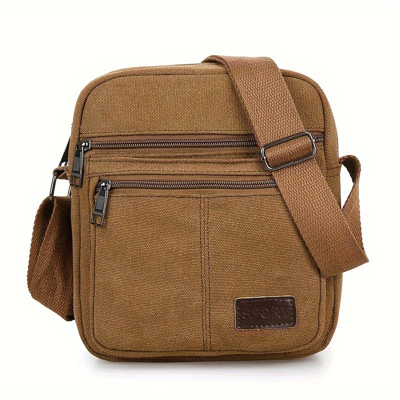 2024 New Men's Casual Crossbody Bag - Adjustable Strap (1.3m), Multiple Zippered Compartments, Durable Canvas, Khaki - Versatile for Daily Commute & Casual Outings, Crossbody Purse, Stylish Snap Button