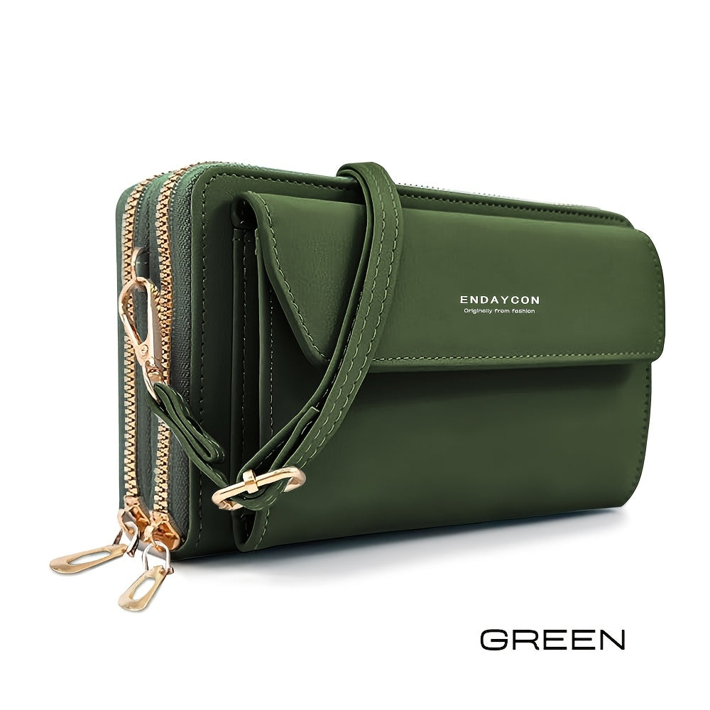 1pc Women's Fashionable Synthetic Leather Crossbody Bag, Large Capacity Multi-Functional Shoulder Purse with Adjustable Strap, Double Zipper Card Holder for Outdoor Shopping and Travel, Wet Wipe Clean, Non-Textile Weaving Method, Polyester Lined, Compact