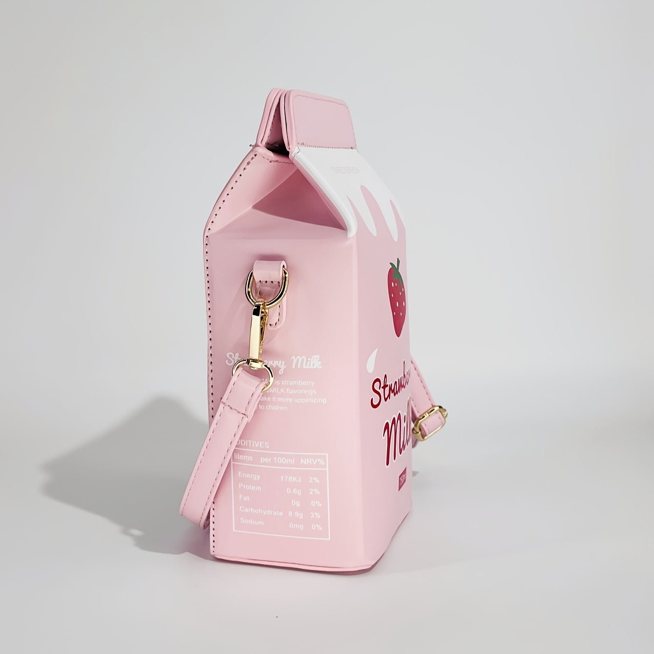 Strawberry Milk Carton Crossbody Bag - Cute Pink PU Shoulder Bag with Adjustable Strap, Zipper Closure, and Playful Cow Print Design for Travel & Everyday Use, Cow Print Purse