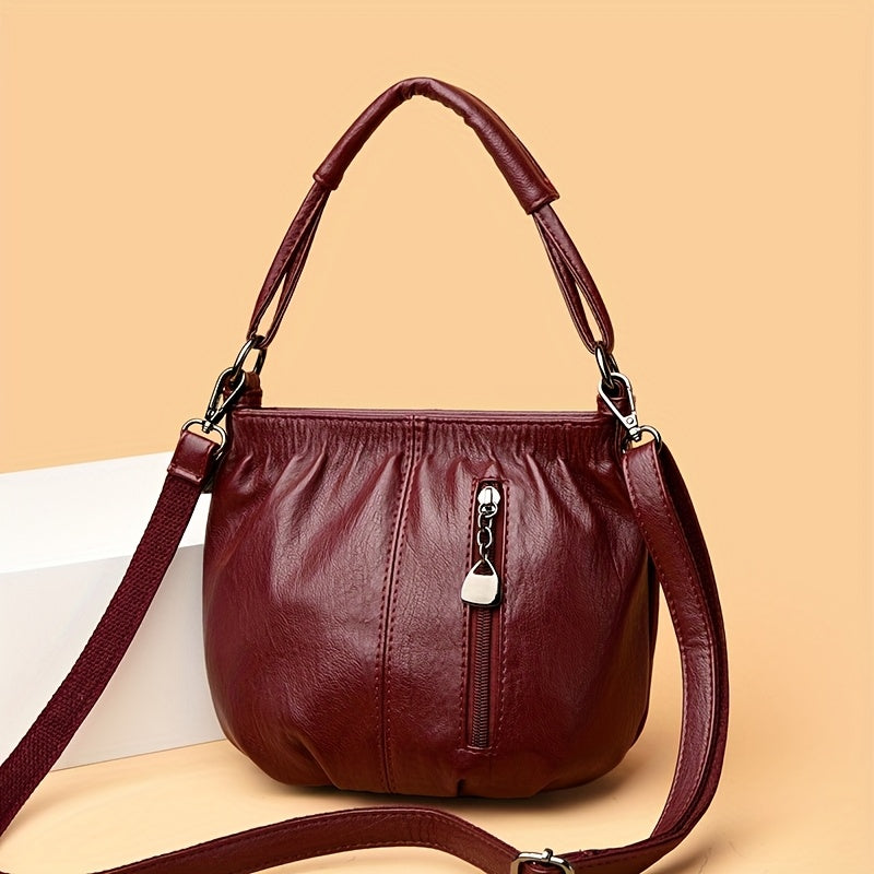 Women's Adjustable Crossbody Bag - Mini Bucket Purse with Zipper Closure, Multi-Compartment Design & Detachable Strap, Solid Color Shoulder Bag for Women (Deep Brown, Wine Red, Black), Crossbody Purse, Versatile Travel Purse, Soft Texture