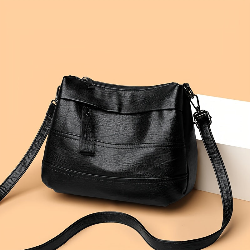 1pc Vintage Women's Shoulder Crossbody Bag - Lightweight Adjustable Strap, Large Capacity, Zipper Closure, Polyester Lining, Solid Color (Light Brown/Red/Black) for Daily Use & Casual Outings