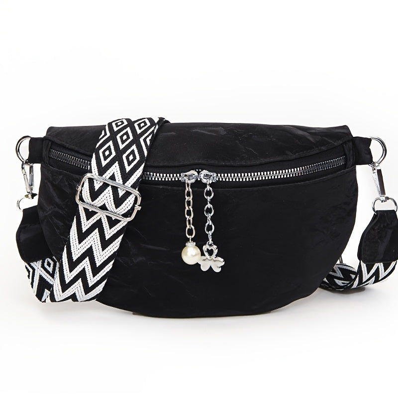 1pc Women&Apos;S Bohemian Crossbody Bag with Adjustable Strap, Zipper Closure & Beaded Detail - Large Capacity Casual Chest Bag in Blue/Khaki/Brown/Beige, Synthetic Faux Leather, Polyester Lining, Perfect for Everyday Use Or Holiday Gifts, Crossbody Purse