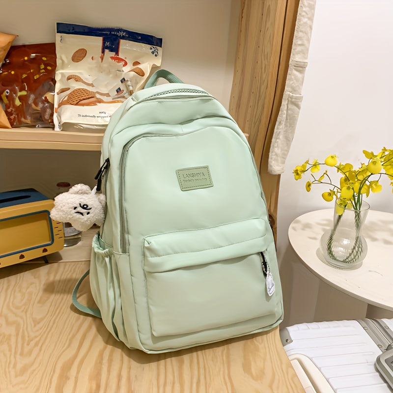 2025 New College-Style Nylon Backpack, Large Capacity for Laptops & Travel, with Adjustable Straps, Zip Closure, Polyester Lining, Edge Paint Free - Available in White, Black, Blue, Green, Backpack for Travel