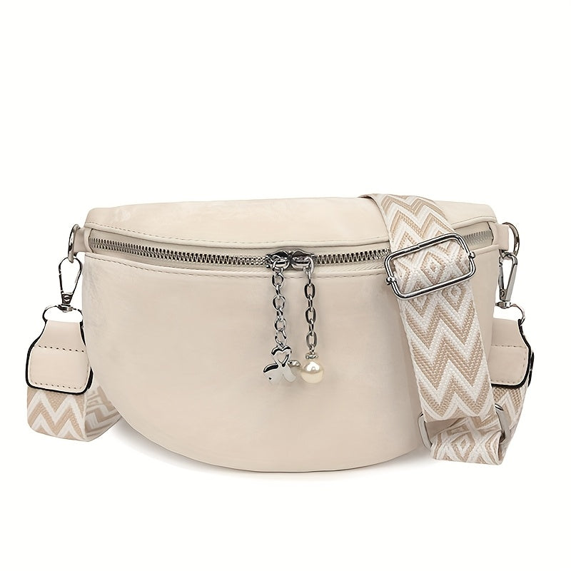 1pc Women&Apos;S Bohemian Crossbody Bag with Adjustable Strap, Zipper Closure & Beaded Detail - Large Capacity Casual Chest Bag in Blue/Khaki/Brown/Beige, Synthetic Faux Leather, Polyester Lining, Perfect for Everyday Use Or Holiday Gifts, Crossbody Purse