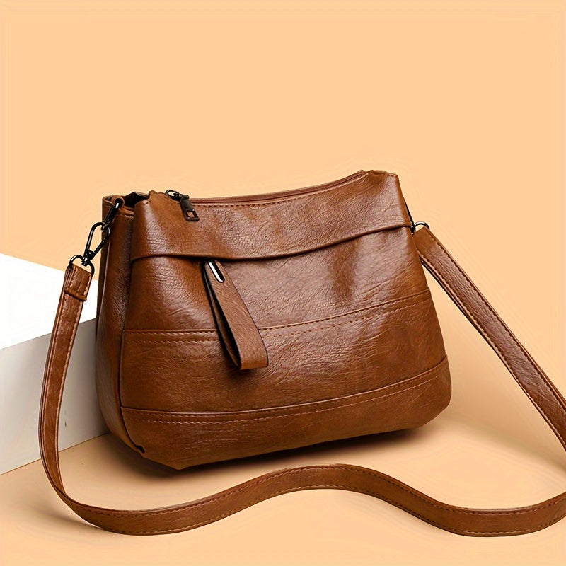 1pc Vintage Women's Shoulder Crossbody Bag - Lightweight Adjustable Strap, Large Capacity, Zipper Closure, Polyester Lining, Solid Color (Light Brown/Red/Black) for Daily Use & Casual Outings