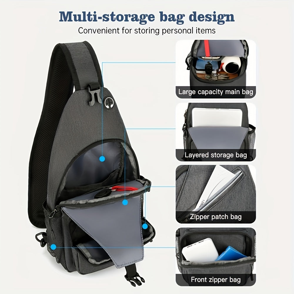 1pc Single Shoulder Bag for Men And Women, Multi-purpose Large Capacity Multi-layer Cross Body Bag with Earphone Cable Hole, Suitable for Outdoor Travel And Work
