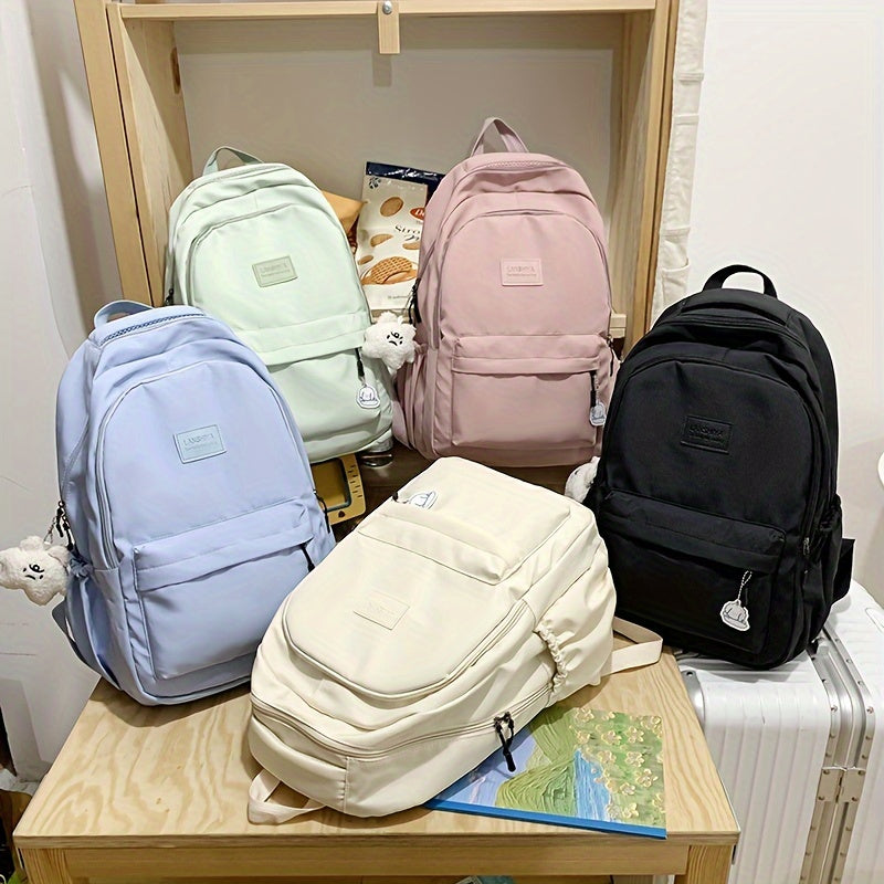 2025 New College-Style Nylon Backpack, Large Capacity for Laptops & Travel, with Adjustable Straps, Zip Closure, Polyester Lining, Edge Paint Free - Available in White, Black, Blue, Green, Backpack for Travel