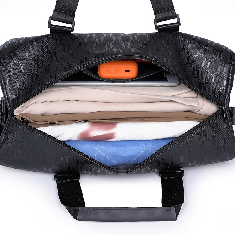 2025 Men's Geometric Hexagon Gym Duffel Bag - Large Capacity Lightweight Travel & Sports Bag with Adjustable Shoulder Strap, Durable Black Fabric for Fitness, Business Trips & Casual Outings, Modern Luggage | Sturdy Handles