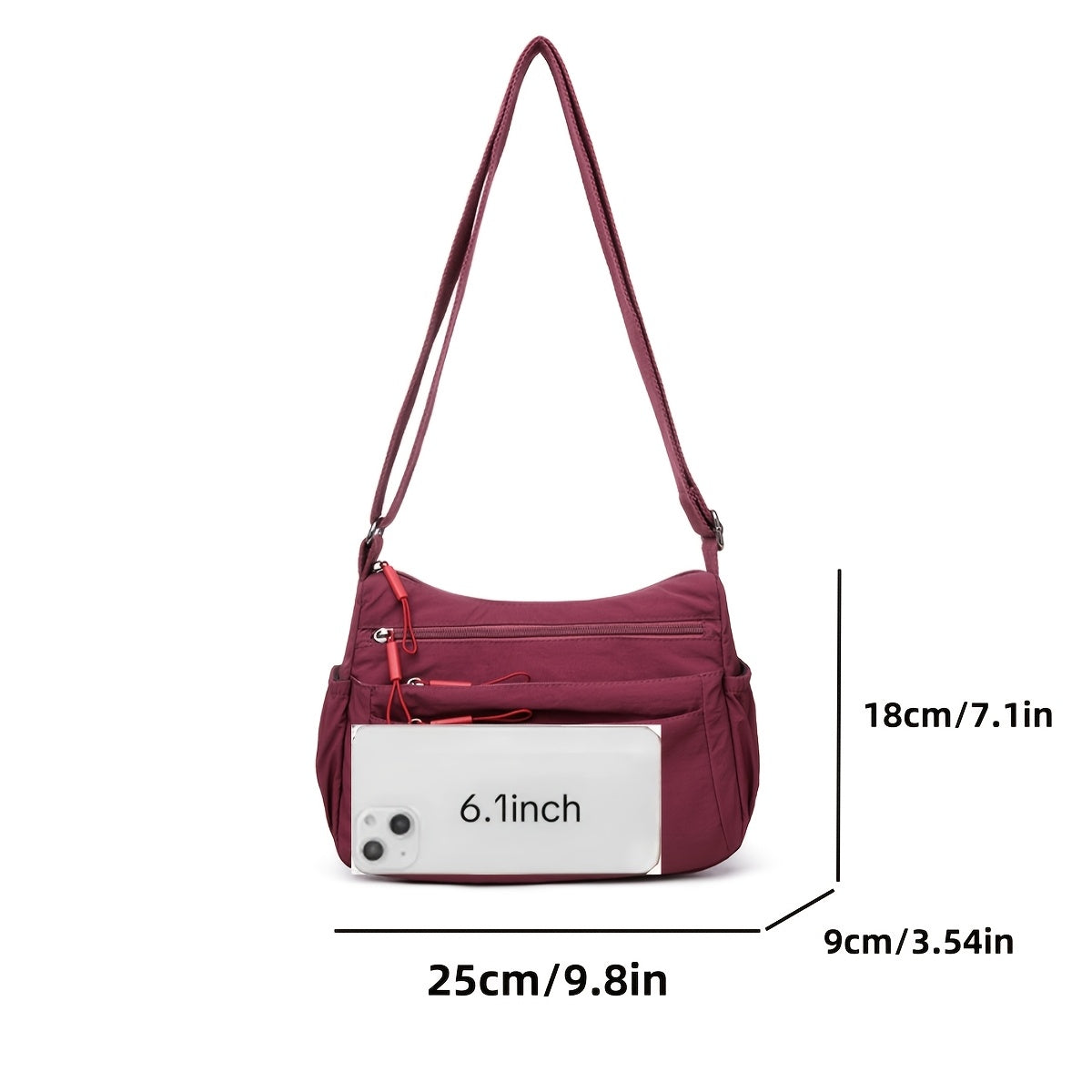 1pc Burgundy Casual Crossbody Bag for Women, Solid Color Fabric with Zipper Closure, Multi-Pocket and Compartments, Polyester Lined, Versatile for Commuting, Travel, Shopping, Mother'S Gift