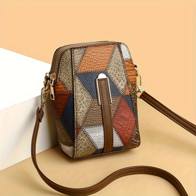 1pc of Retro Solid Color PU Hardware Decoration Multi-Compartment Simple Messenger Bag Mobile Phone Bag Wallet Suitable for Women'S Daily Use