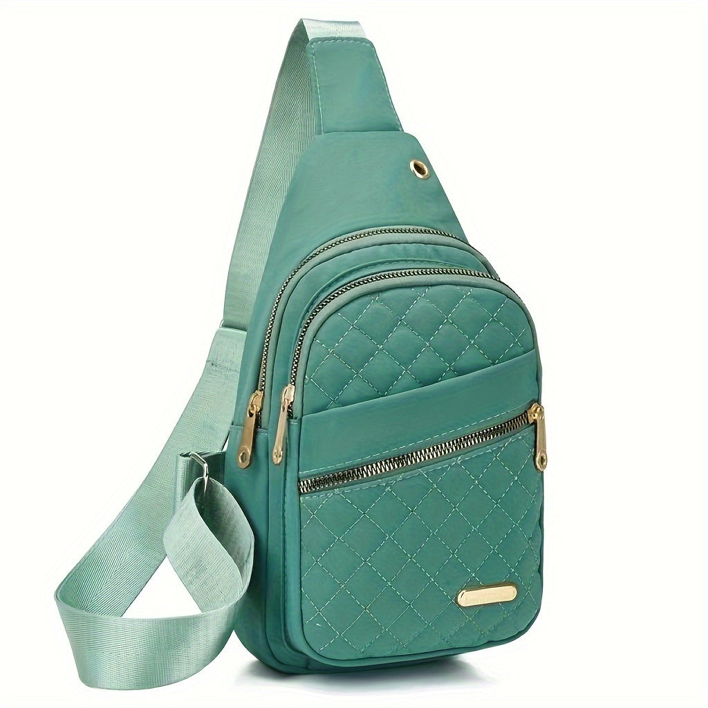 1pc Women'S Fashionable Embroidered Diamond Grid Shoulder & Crossbody Backpack - Large Capacity, Data Hole, Adjustable Strap, Multiple Compartments, Pink with Golden Zipper, Ideal for School or Work, School Backpack | Quilted Backpack | Adjustable Strap B