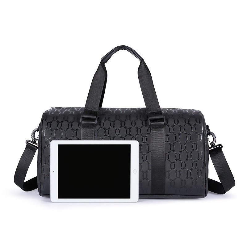 2025 Men's Geometric Hexagon Gym Duffel Bag - Large Capacity Lightweight Travel & Sports Bag with Adjustable Shoulder Strap, Durable Black Fabric for Fitness, Business Trips & Casual Outings, Modern Luggage | Sturdy Handles