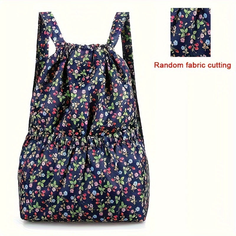 1pc Floral Print Nylon Drawstring Backpack - Lightweight Travel & Sports Rucksack with Shoulder Straps, Vibrant Geometric Design, Multiple Compartments for Women, Pink, Travel Backpack