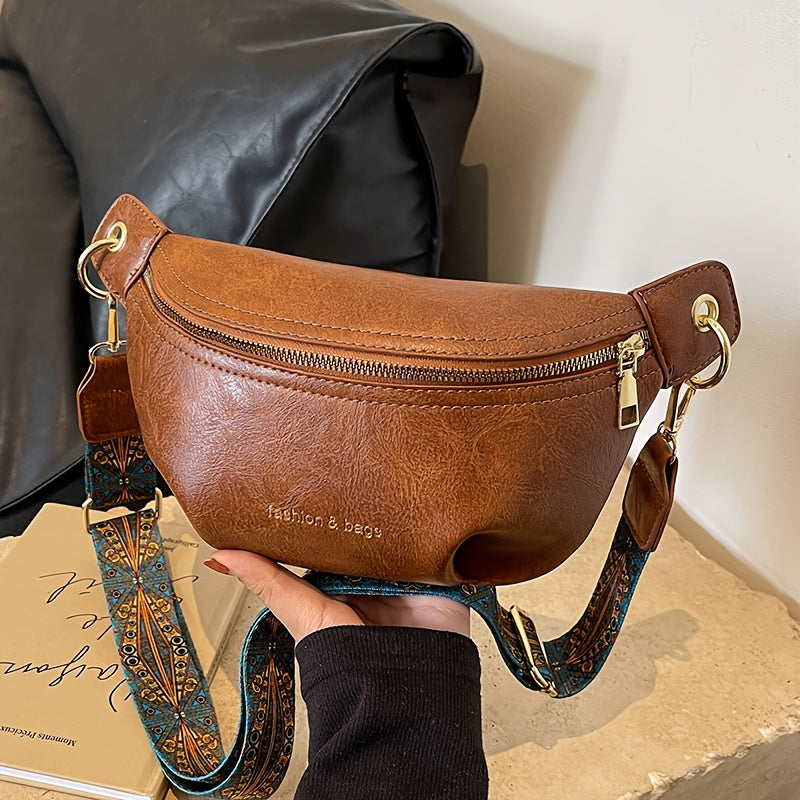2025 New Fashion Women's Shoulder Bag with Geometric Print, Wide Strap Crossbody Chest Bag for Ladies