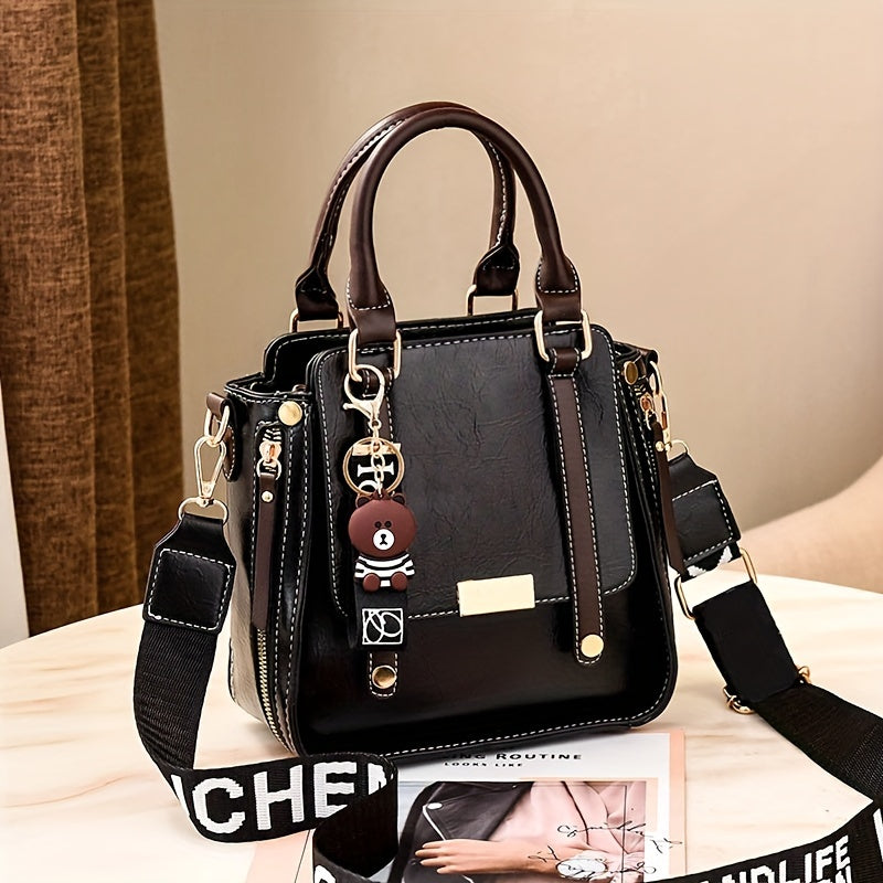 2024 New Women's Casual Chic High Quality Crossbody Bag with Adjustable Strap, Multiple Compartments & Charms - Lightweight Spacious Handbag for Commuting, Work, Travel - Brown & Black
