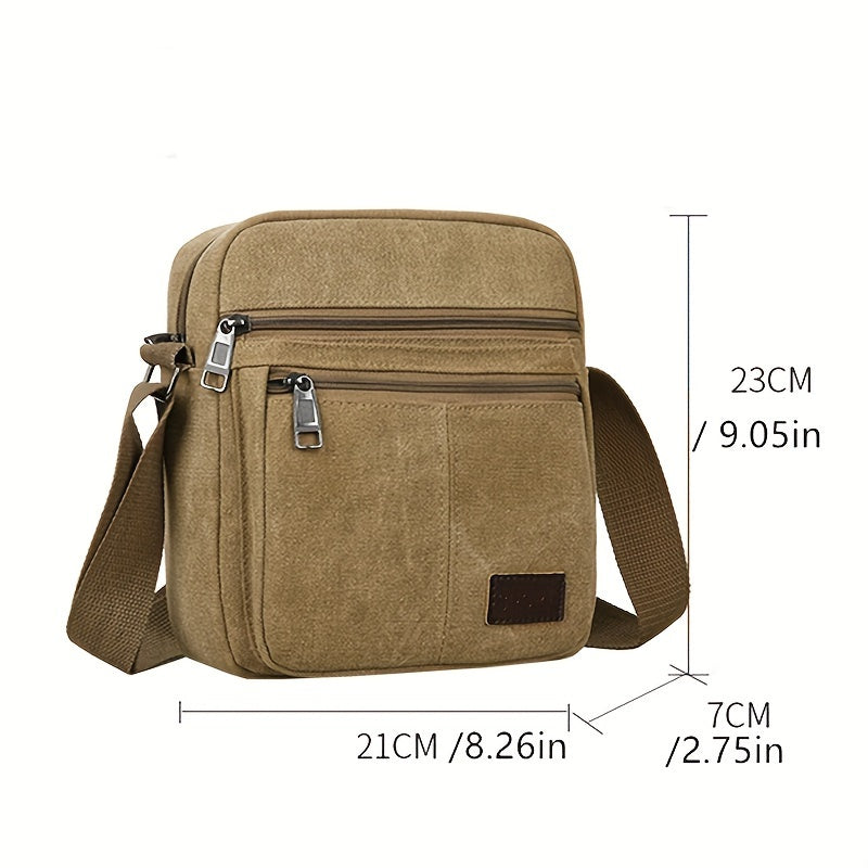 2024 New Men's Casual Crossbody Bag - Adjustable Strap (1.3m), Multiple Zippered Compartments, Durable Canvas, Khaki - Versatile for Daily Commute & Casual Outings, Crossbody Purse, Stylish Snap Button