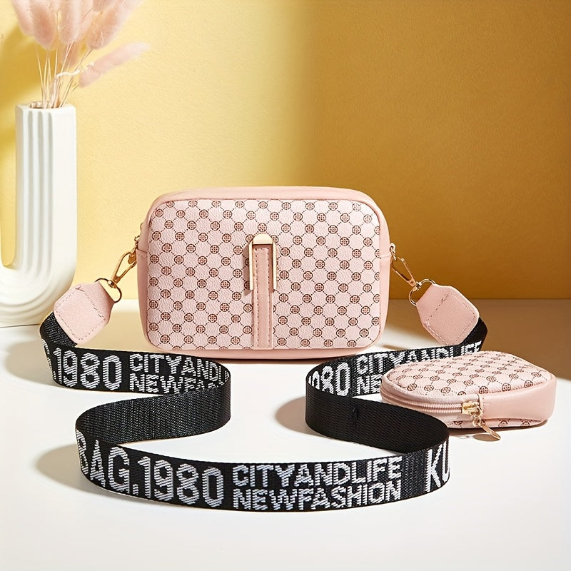 2024 Winter New Women's Fashion Printed 2pcs Set Women's Bag Fashion Casual Retro Commuting Plaid Crossbody Single Shoulder Small Square Bag
