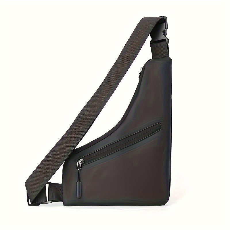 1pc Men'S Trendy Faux Leather Sling Bag - Casual Versatile Crossbody Triangle Chest Pack with Multiple Compartments, Black & Gray Options for Everyday Use, Travel-Friendly Chest Bag | Sleek Shoulder Bag | Secure Zipper Closure