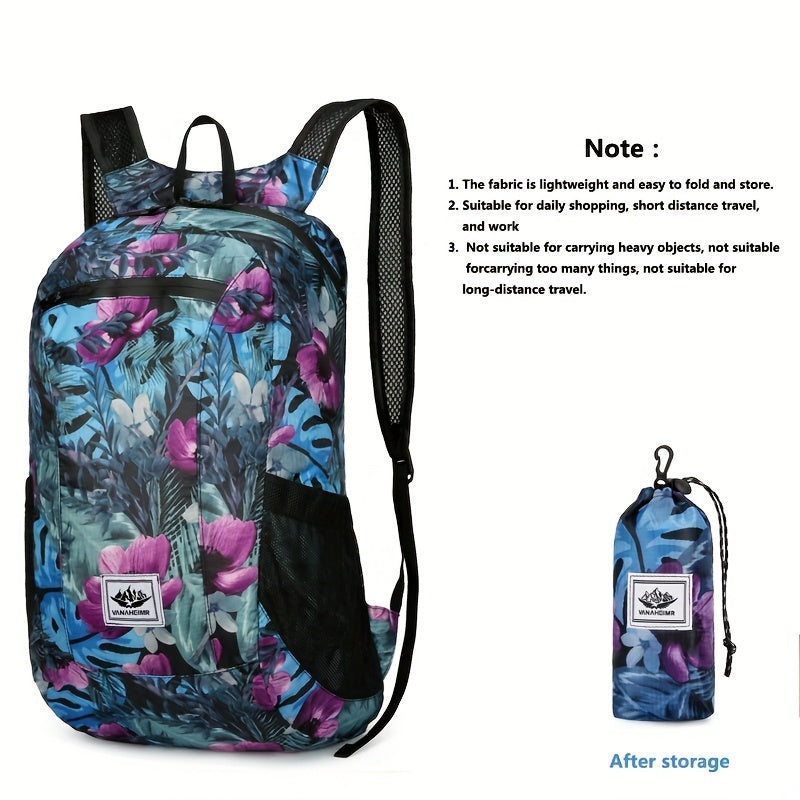 1pc Foldable Waterproof Backpack, Large Capacity Lightweight Printed Sports Bag, Suitable For Outdoor Sports, Riding, Hiking, Camping, Travel