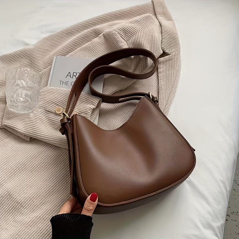 2024 Trending Women's Retro Minimalist Crossbody Bag - Detachable Adjustable Strap, PVC, Zipper Closure, Coffee Brown/Beige/Black - Versatile Shoulder Bag for Everyday & Formal Use, Crossbody Purse, Formal Accessory, Sleek Simple Design, Material