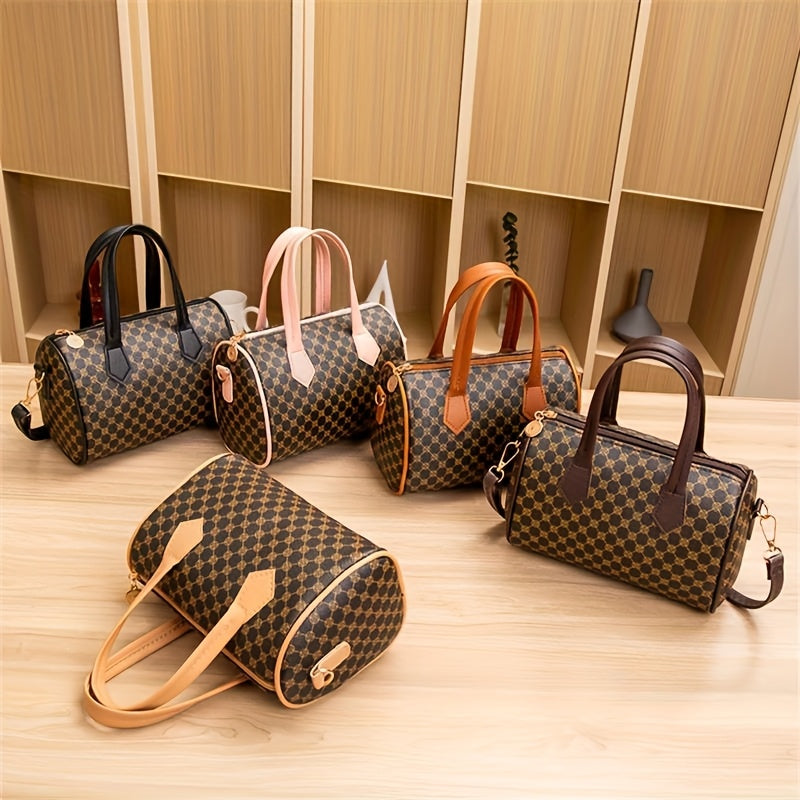 1pc Vintage Style Color-Block Plaid Print Pillow-Shaped Handbag - Durable Synthetic Leather Women's Adjustable Shoulder & Crossbody Phone Bag with Zipper Closure, Polyester Lining for Outdoors, Camping, Travel, Daily Use, Vintage Handbag, Sturdy Handle Co