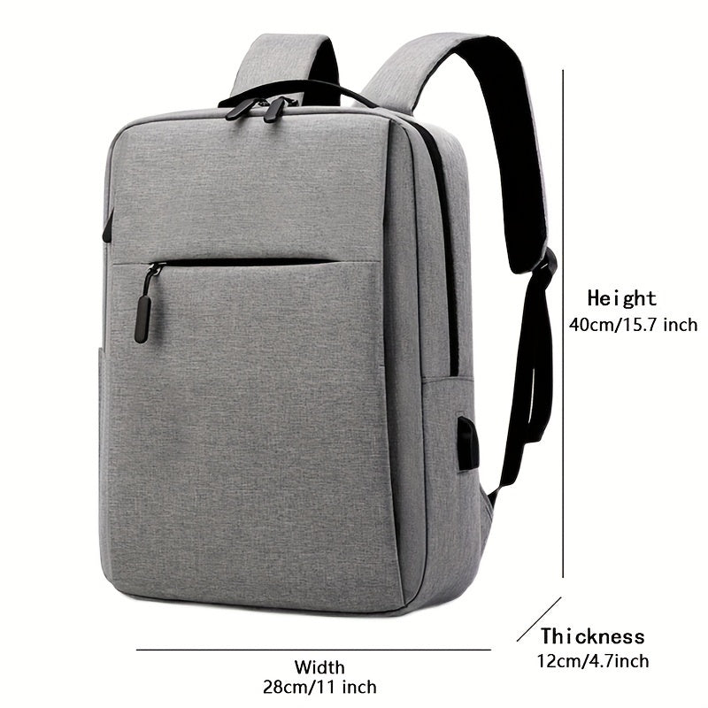 1pc Lightweight Business Laptop Backpack, 13/14/15 Inch Computer Bag with USB Charging Port, Adjustable Straps, Zipper Closure, Polyester Lining, Wet Wipe Clean, Black Fabric Travel & Student Bookbag for Men and Women, Techfriendly Bag | Fabric Laptop Bac