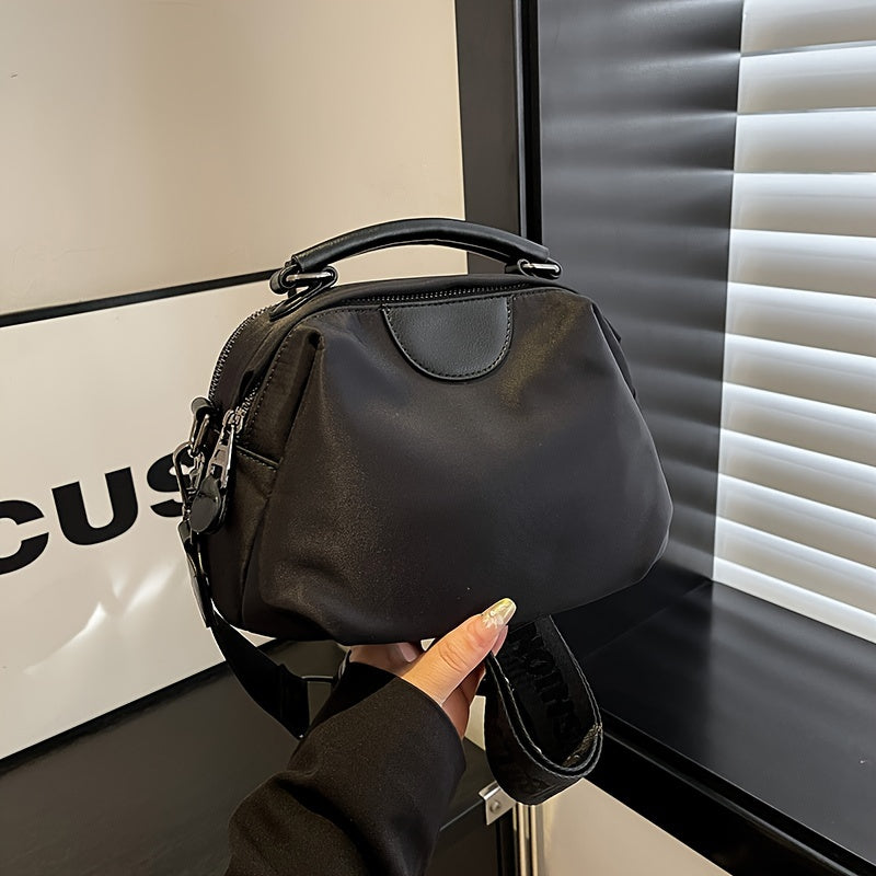 Women's High Quality Nylon Crossbody Bag with Detachable Strap - Casual Chic Convertible Shoulder Bag, Zipper Closure & Machine Washable, Khaki/Dark Brown/Black for Everyday & Holiday Use, Crossbody Purse, Versatile Travel Handbag, Oiledged Detail