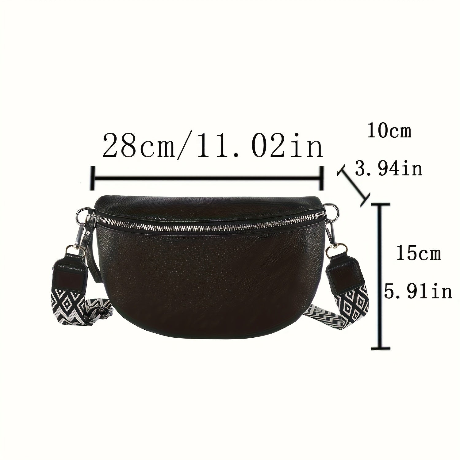 1pc Black Chest Bag with Detachable Wide Geometric Strap, Casual Style Solid Color Crossbody Fanny Pack with Zipper Closure and Polyester Lining for Versatile Use, Casual Crossbody Bag | Minimalist Design | Detachable Strap