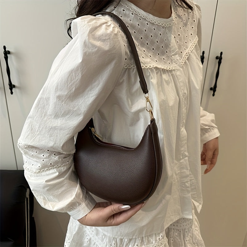 1pc Women's Luxury Crescent Crossbody Bag with Detachable Adjustable Strap, Magnetic Closure & Golden-Tone Hardware - Shoulder Purse for Casual or Formal Occasions (Coffee Brown/White/Red/Black), Crossbody Purse, Evening Accessory, Polyester Lined Interio