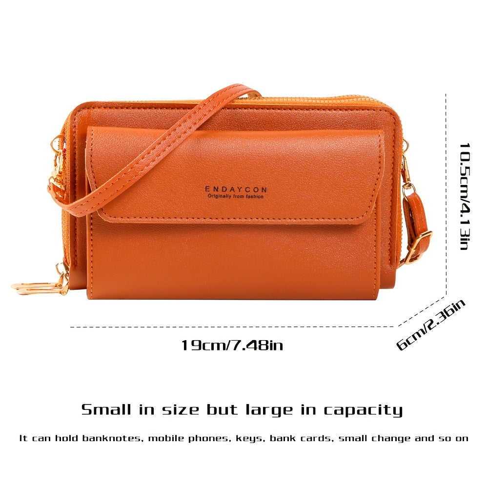 1pc Women's Fashionable Synthetic Leather Crossbody Bag, Large Capacity Multi-Functional Shoulder Purse with Adjustable Strap, Double Zipper Card Holder for Outdoor Shopping and Travel, Wet Wipe Clean, Non-Textile Weaving Method, Polyester Lined, Compact