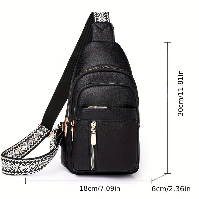 1pc, Women's Retro Casual Chest Bag, Crossbody Sling Shoulder Purse, Multiple Pockets, Solid Color, Zipper Closure, Fashionable Spacious Occasion Bag, PU Material