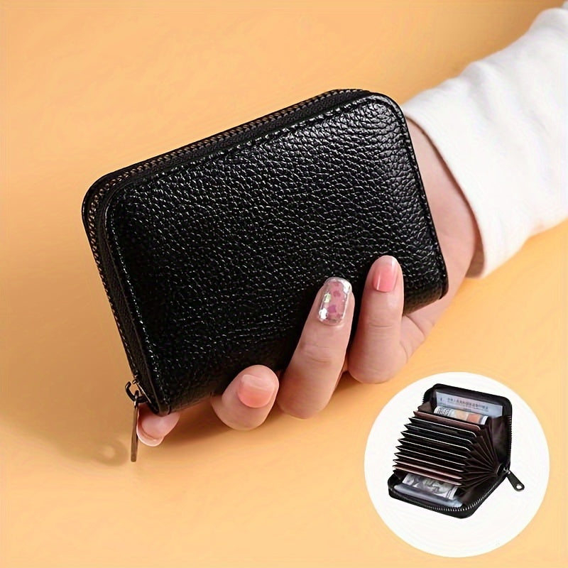 1pc Casual Accordion Wallet, Faux Leather, Small, with Zipper, 20 Card Slots, for Women or Men
