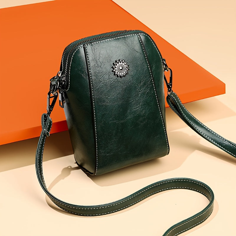 1pc of Retro Solid Color PU Hardware Decoration Multi-Compartment Simple Messenger Bag Mobile Phone Bag Wallet Suitable for Women'S Daily Use