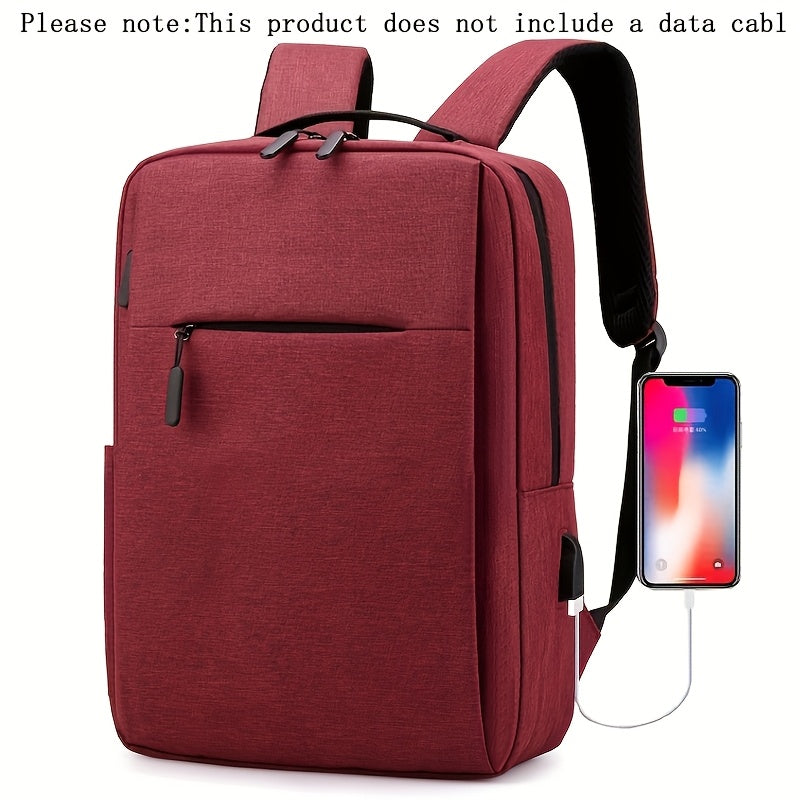 1pc Lightweight Business Laptop Backpack, 13/14/15 Inch Computer Bag with USB Charging Port, Adjustable Straps, Zipper Closure, Polyester Lining, Wet Wipe Clean, Black Fabric Travel & Student Bookbag for Men and Women, Techfriendly Bag | Fabric Laptop Bac