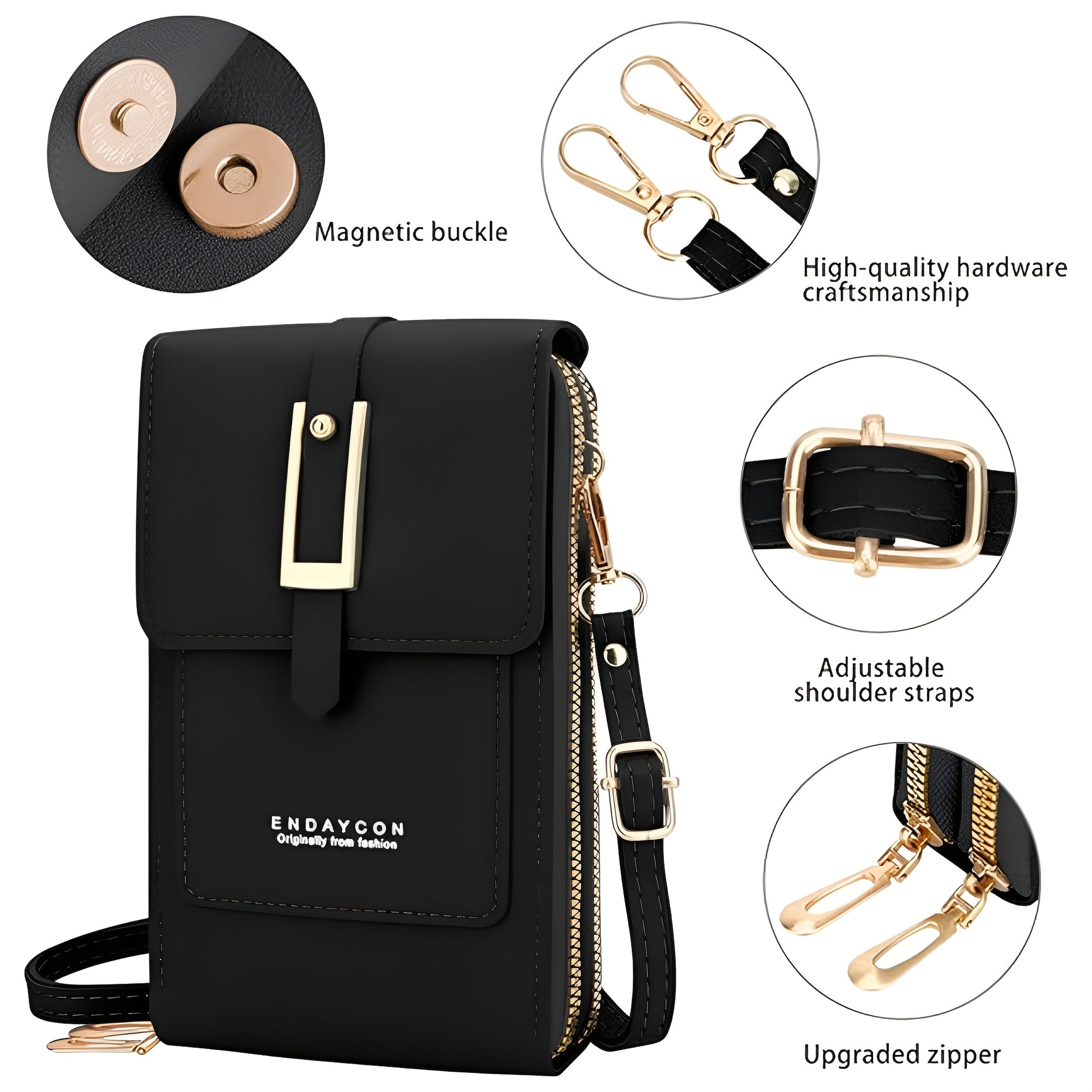 [Casual Crossbody Bag] Transparent Touchscreen Crossbody Bag | Women's Solid Color Casual Bag with Multifunctional Card Holder and Coin Purse | Perfect for Outings, Shopping, and Travel