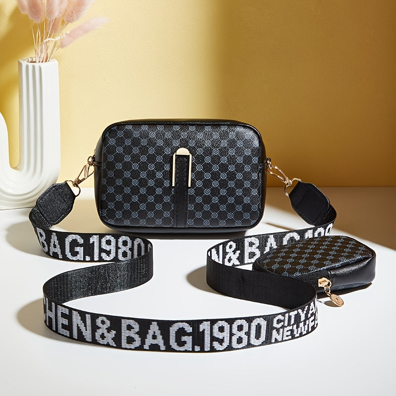 2024 Winter New Women's Fashion Printed 2pcs Set Women's Bag Fashion Casual Retro Commuting Plaid Crossbody Single Shoulder Small Square Bag