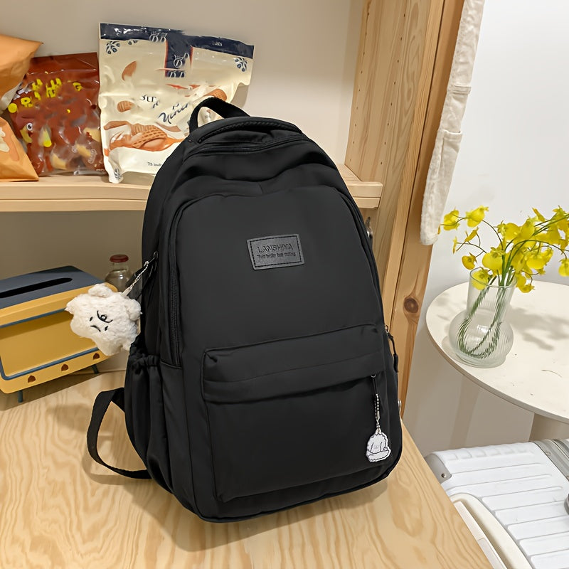 2025 New College-Style Nylon Backpack, Large Capacity for Laptops & Travel, with Adjustable Straps, Zip Closure, Polyester Lining, Edge Paint Free - Available in White, Black, Blue, Green, Backpack for Travel
