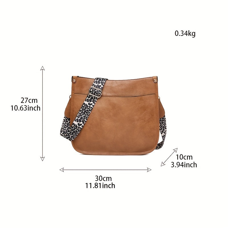 Fashion-Forward Retro Leopard Crossbody Bag - Minimalist Vegan Leather Purse with Secure Zipper and Comfortable Shoulder Strap for Stylish Women