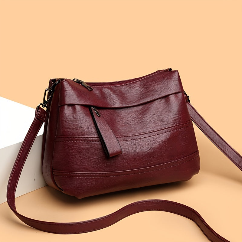 1pc Vintage Women's Shoulder Crossbody Bag - Lightweight Adjustable Strap, Large Capacity, Zipper Closure, Polyester Lining, Solid Color (Light Brown/Red/Black) for Daily Use & Casual Outings