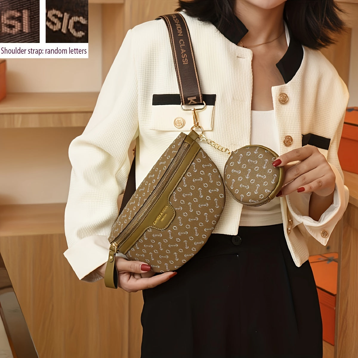 1pc Vintage Arrow Pattern Synthetic Leather Chest Bag with Coin Purse, Zipper Closure, Polyester Lined, Occasion-Themed Crossbody Waist Pack, Secure Coin Purse | Vintage Arrow Design | Synthetic Leather Bag, Crossbody Purse