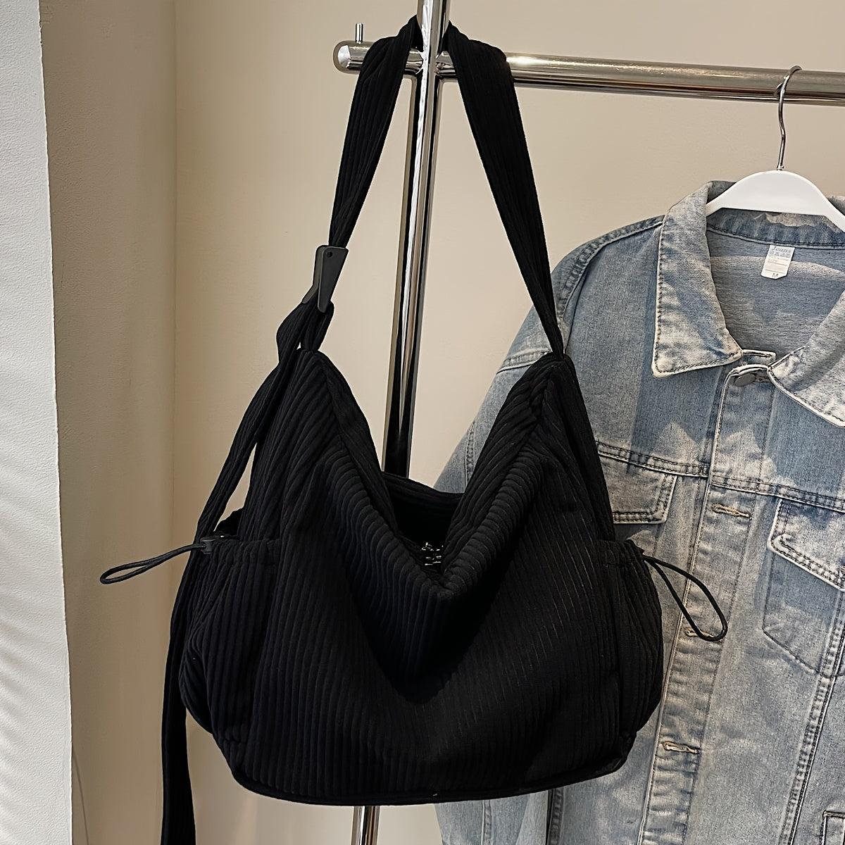 1pc Large Capacity Fashionable Women's Crossbody Shoulder Bag School Student Book Bag Velvet Fabric Soft and Durable with Side Pockets and Multiple Compartments Zipper Closure Suitable for Short Trips, Work Commuting and Daily Travel