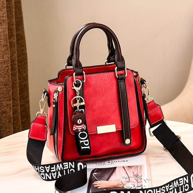2024 New Women's Casual Chic High Quality Crossbody Bag with Adjustable Strap, Multiple Compartments & Charms - Lightweight Spacious Handbag for Commuting, Work, Travel - Brown & Black