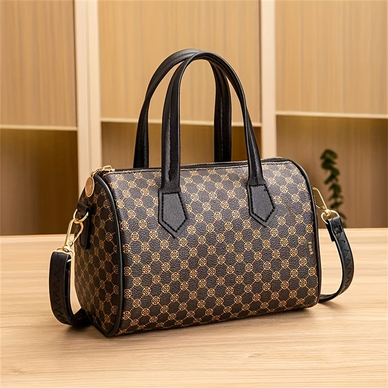 1pc Vintage Style Color-Block Plaid Print Pillow-Shaped Handbag - Durable Synthetic Leather Women's Adjustable Shoulder & Crossbody Phone Bag with Zipper Closure, Polyester Lining for Outdoors, Camping, Travel, Daily Use, Vintage Handbag, Sturdy Handle Co