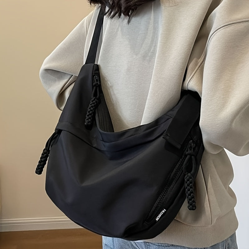 2025 Popular Oxford Cloth Messenger Bag for Women, new casual style with adjustable shoulder straps, large-capacity dumpling bag suitable for students' class and commuting, which can hold books, mobile phones and tablets simultaneously.
