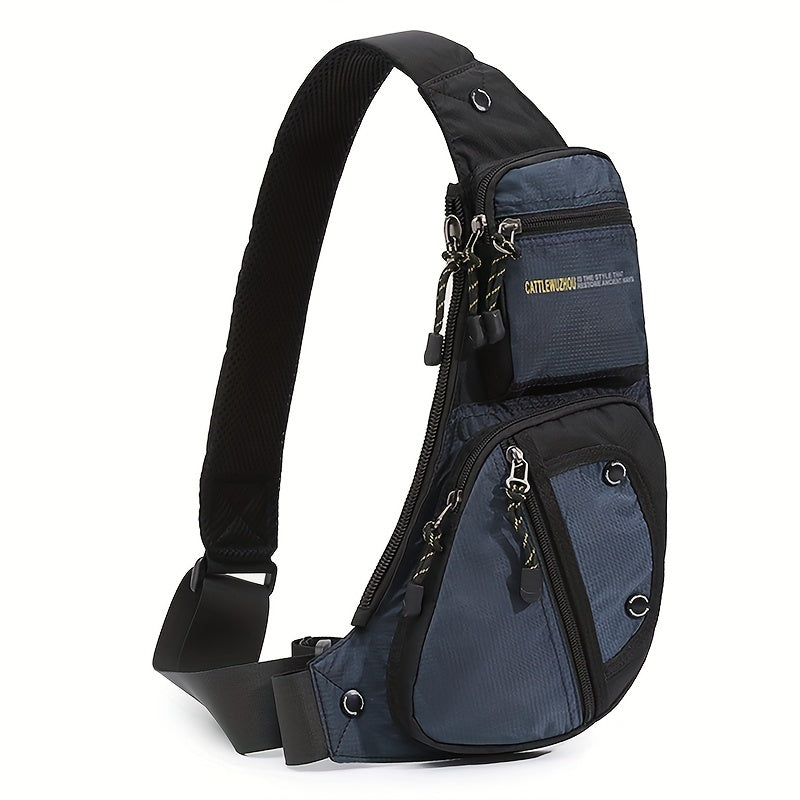 1pc Men's Nylon Casual Multi Pockets Chest Bag, Daily Trendy Shoulder Bag for Outdoor Running, Hiking, Camping