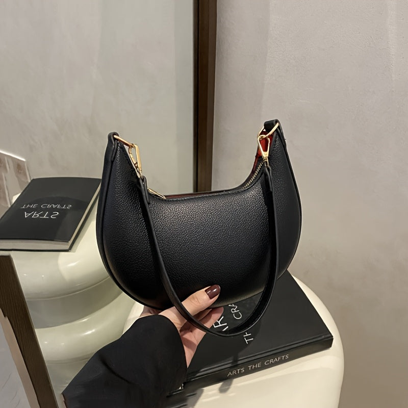 1pc Women's Luxury Crescent Crossbody Bag with Detachable Adjustable Strap, Magnetic Closure & Golden-Tone Hardware - Shoulder Purse for Casual or Formal Occasions (Coffee Brown/White/Red/Black), Crossbody Purse, Evening Accessory, Polyester Lined Interio