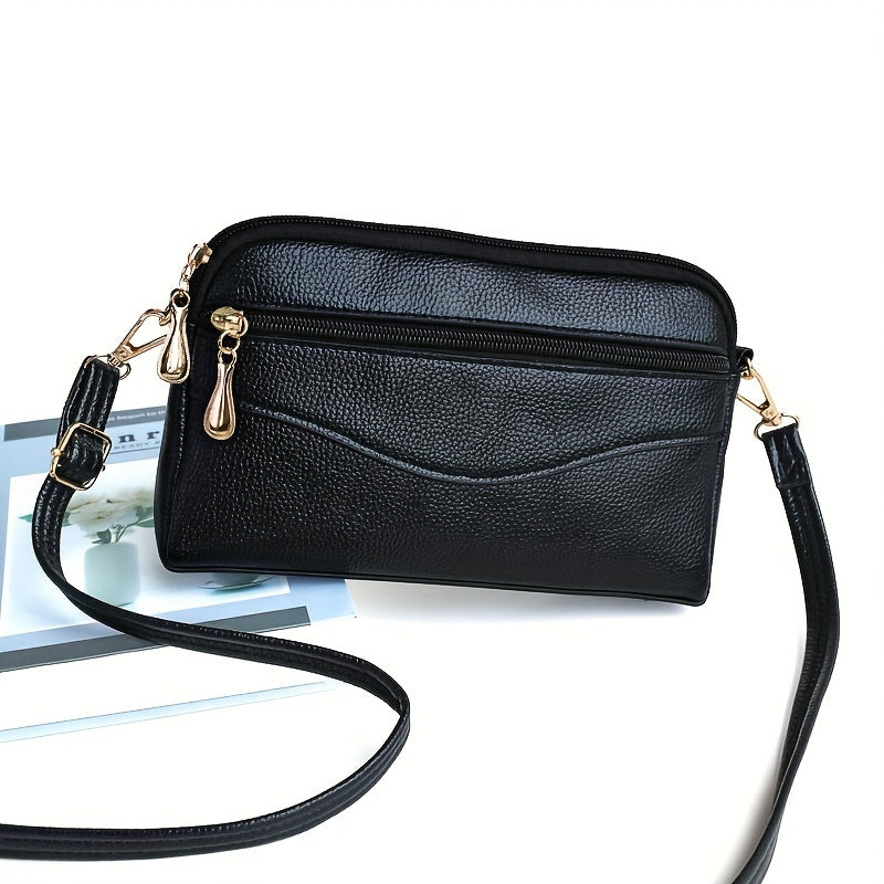 Women's Detachable Strap Crossbody Bag - Sleek Minimalist Small Square Purse with Golden-Tone Hardware, Zipper Closure & Polyester Lining, Versatile Casual Everyday Shoulder Bag in Black, Crossbody Purse, Stylish Accessory, Textured Finish