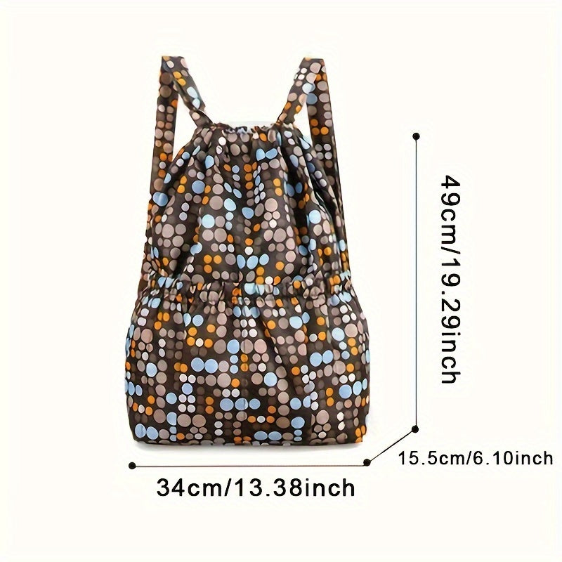 1pc Floral Print Nylon Drawstring Backpack - Lightweight Travel & Sports Rucksack with Shoulder Straps, Vibrant Geometric Design, Multiple Compartments for Women, Pink, Travel Backpack