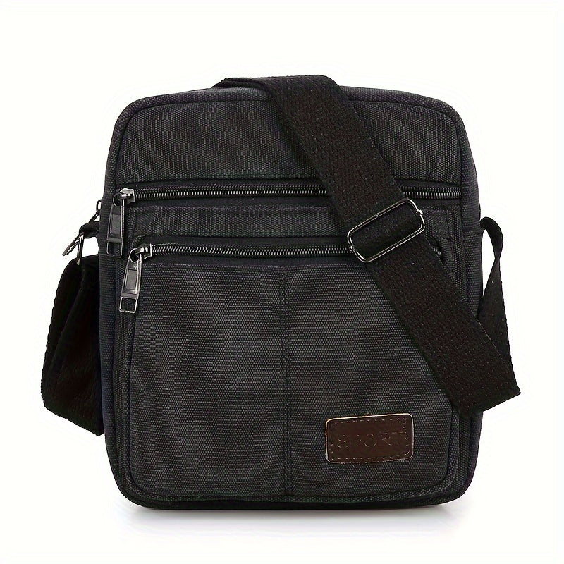2024 New Men's Casual Crossbody Bag - Adjustable Strap (1.3m), Multiple Zippered Compartments, Durable Canvas, Khaki - Versatile for Daily Commute & Casual Outings, Crossbody Purse, Stylish Snap Button